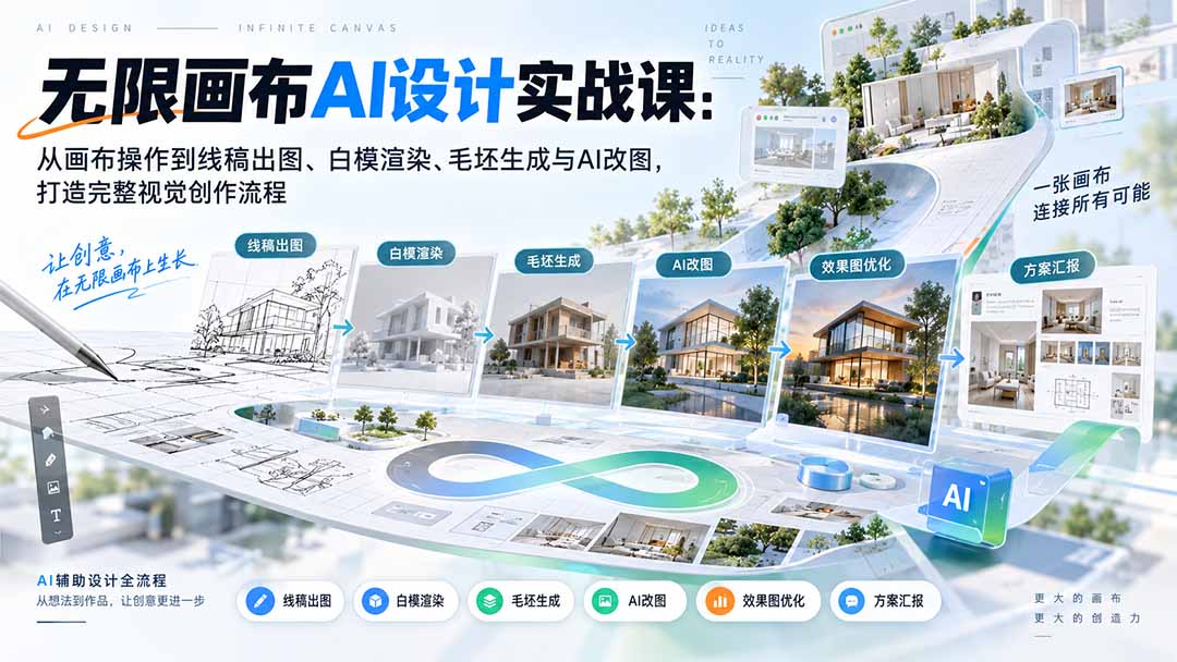 (20612期)【无水印】无限画布AI设计实战课-更新:从画布操作到线稿出图、白模渲染、毛坯生成与AI改图,打造完整视觉创作流程-我爱项目网