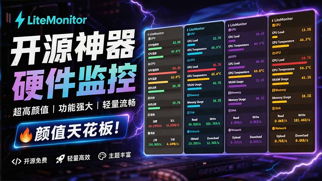 （20245期）Github超过3.3K Stars！电脑桌面硬件监控工具，界面好看又好用，实时CPU/GPU/网速实时显示 LiteMonitor-我爱项目网