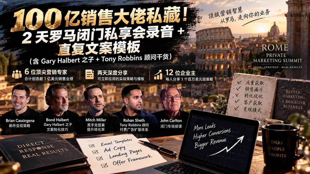 （20593期）100亿销售大佬私藏-无水印！2天罗马闭门私享会录音+直复文案模板【原创双语字幕】-我爱项目网