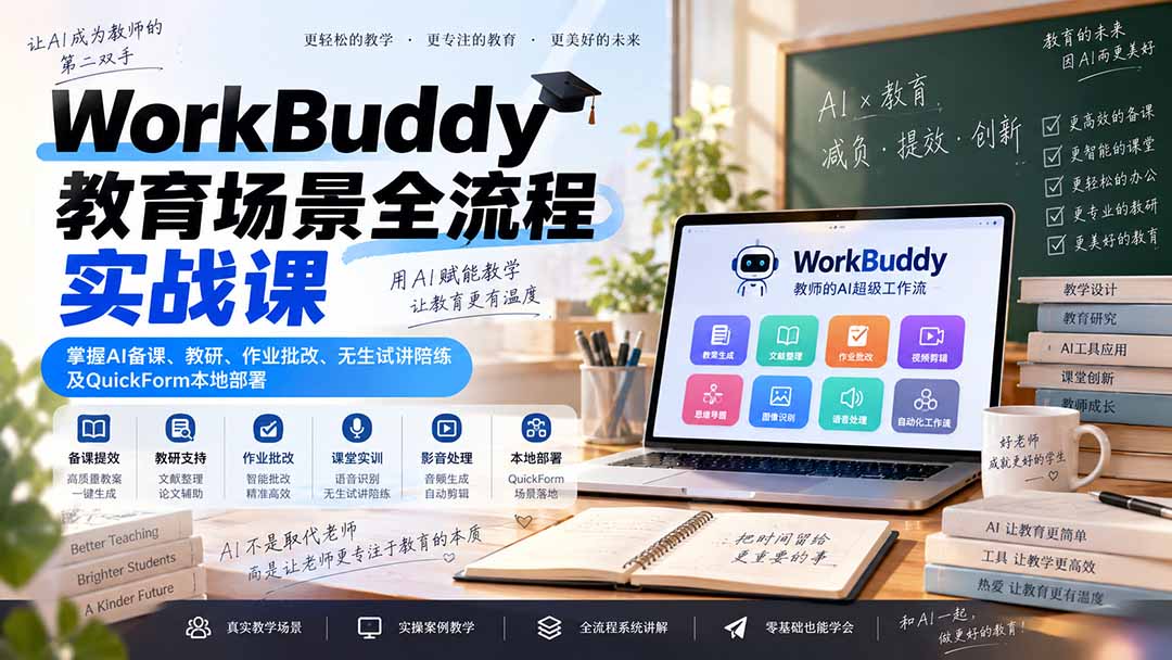 （20518期）WorkBuddy教育场景全流程实战课：掌握AI备课、教研、作业批改、无生试讲陪练及QuickForm本地部署-我爱项目网