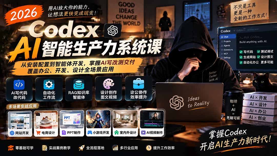 （20535期）2026 Codex AI智能生产力系统课-更新｜从安装配置到智能体开发，掌握AI写改测交付，覆盖办公、开发、设计全场景应用-我爱项目网