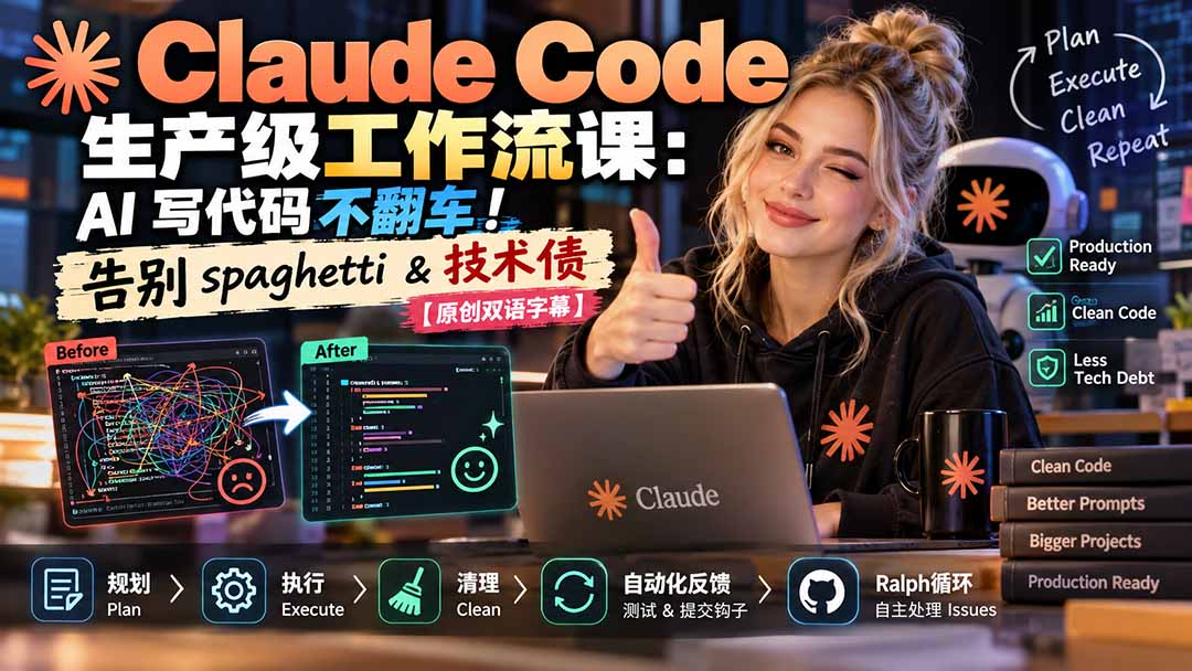 （20739期）Claude Code 生产级工作流课：AI 写代码不翻车！告别 spaghetti & 技术债【原创双语字幕】-我爱项目网