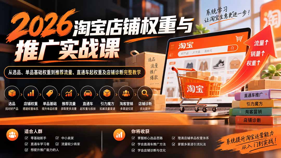 （20411期）2026淘宝店铺权重与推广实战课：从选品、单品基础权重到推荐流量、直通车起权重及店铺诊断完整教学-我爱项目网