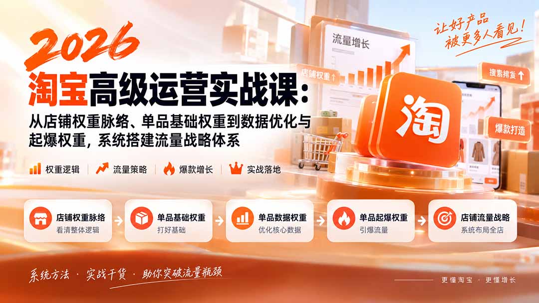 （20409期）2026淘宝高级运营实战课：从店铺权重脉络、单品基础权重到数据优化与起爆权重，系统搭建流量战略体系-我爱项目网