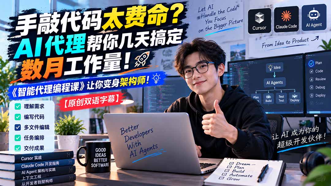 （20286期）手敲代码太费命？AI 代理帮你几天搞定数月工作量！《智能代理编程课》让你变身架构师-我爱项目网