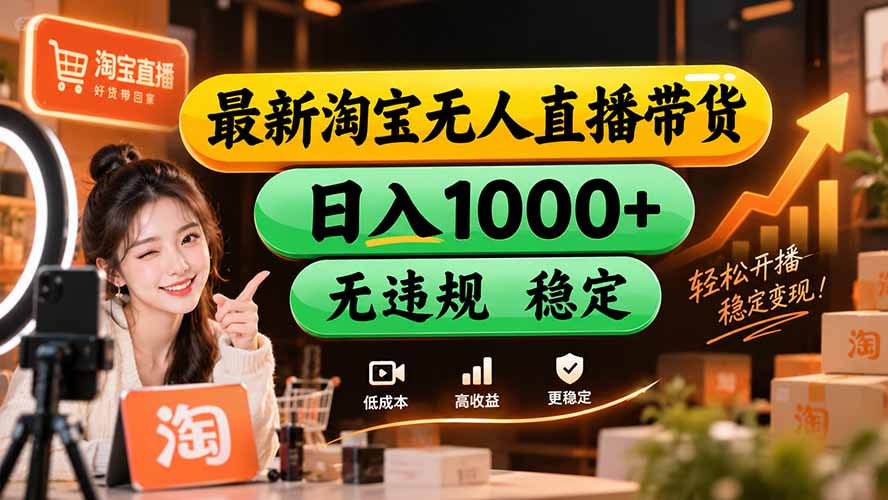 （20453期）【新技术】淘宝无人直播，独家，日入2K+，无封号，可矩阵，长期稳定-我爱项目网