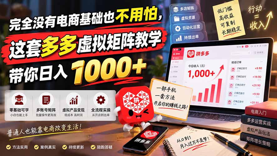 （20454期）完全没有电商基础也不用怕，这套多多虚拟矩阵教学带你日入 1000+-我爱项目网