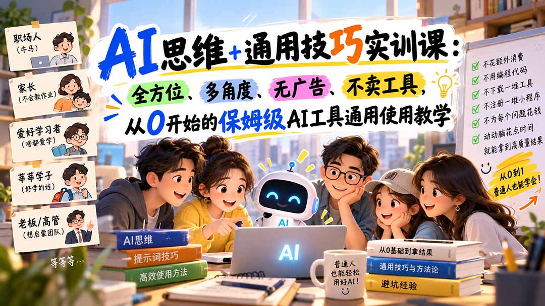 （20680期）AI思维+通用技巧实训课：全方位、多角度、无广告、不卖工具，从0开始的保姆级AI工具通用使用教学-我爱项目网
