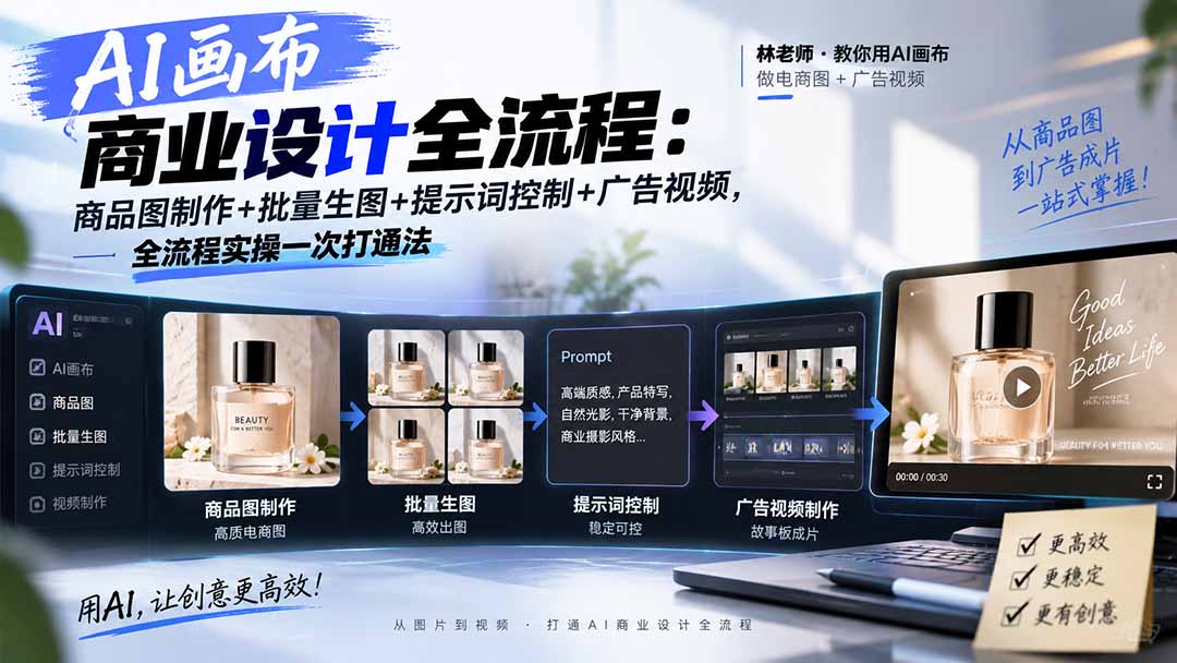 （20576期）AI画布商业设计全流程：商品图制作+批量生图+提示词控制+广告视频，全流程实操一次打通法-我爱项目网