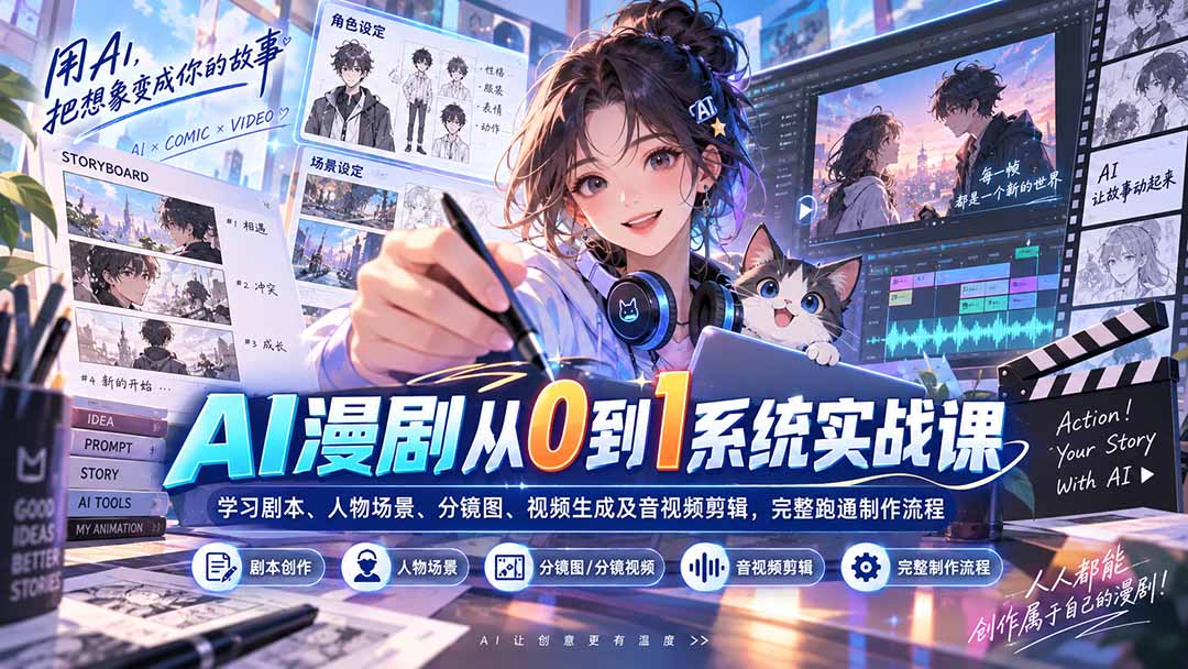 （20430期）AI漫剧从0到1系统实战课：学习剧本、人物场景、分镜图、视频生成及音视频剪辑，完整跑通制作流程-我爱项目网