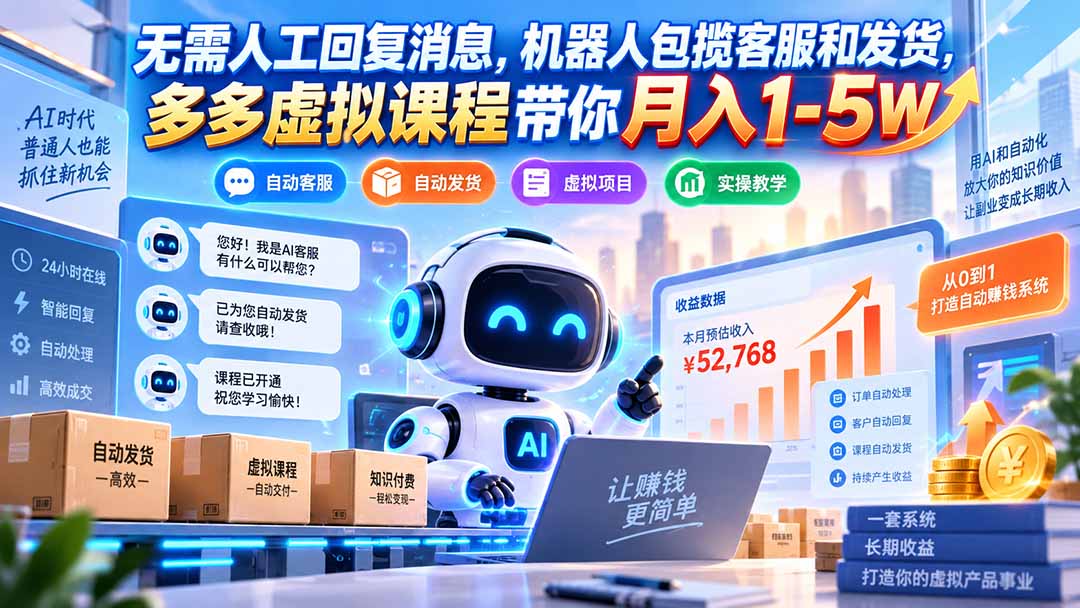 (20614期)无需人工回复消息,机器人包揽客服和发货,多多虚拟课程带你月入1-5W-我爱项目网