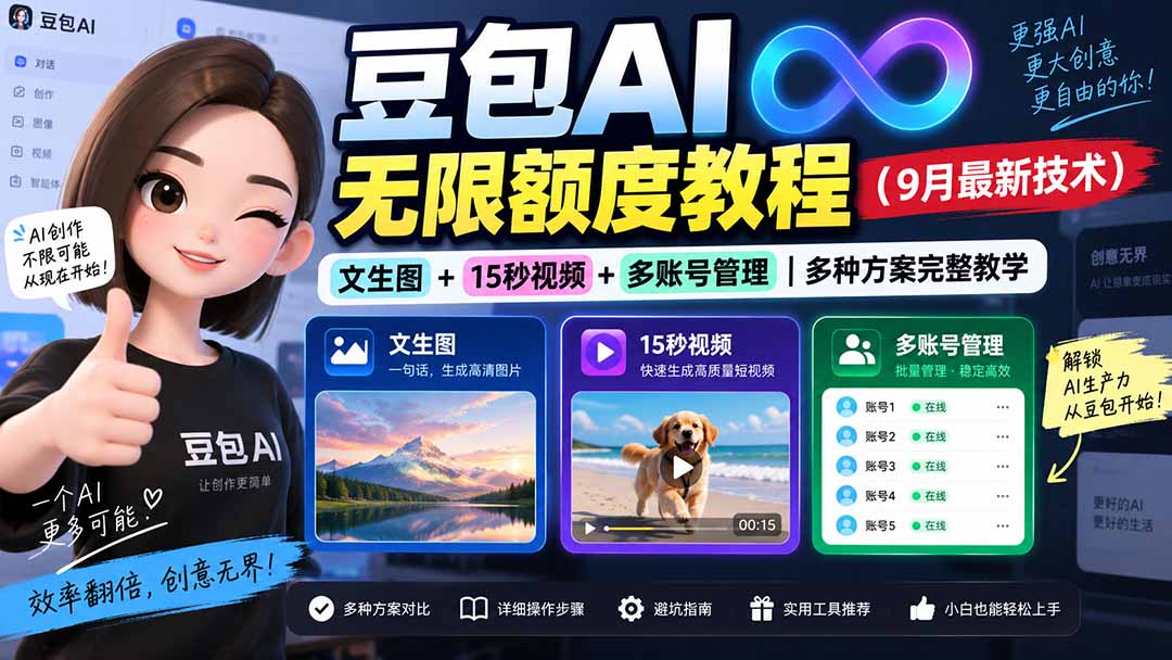 （20288期）豆包AI无限额度教程（9月最新技术）｜文生图+15秒视频+多账号管理｜多种方案完整教学-我爱项目网