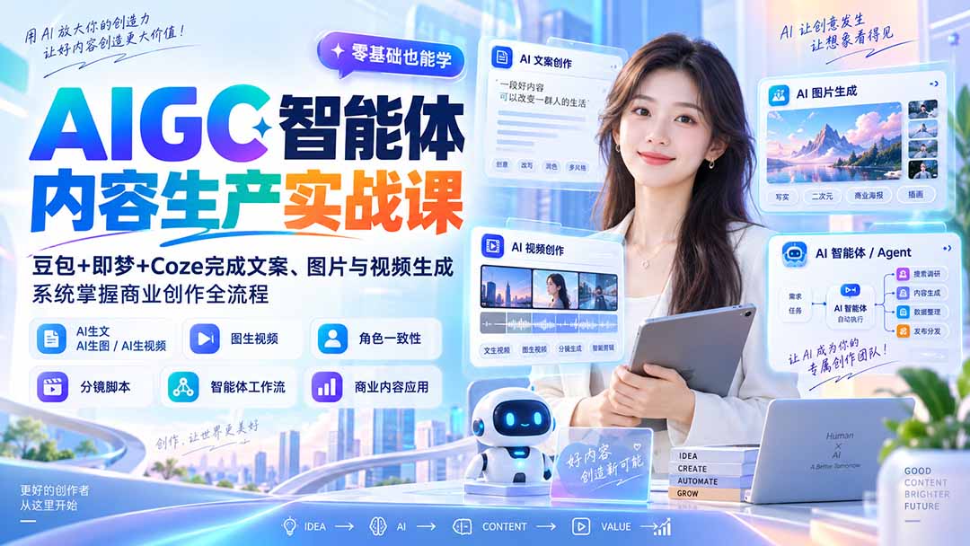 （20372期）AIGC智能体内容生产实战课：豆包+即梦+Coze完成文案、图片与视频生成，系统掌握商业创作全流程-我爱项目网