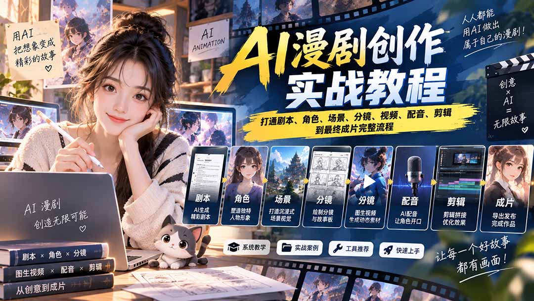 （20597期）2026 AI漫剧创作实战教程：打通剧本、角色、场景、分镜、视频、配音、剪辑到最终成片完整流程-我爱项目网