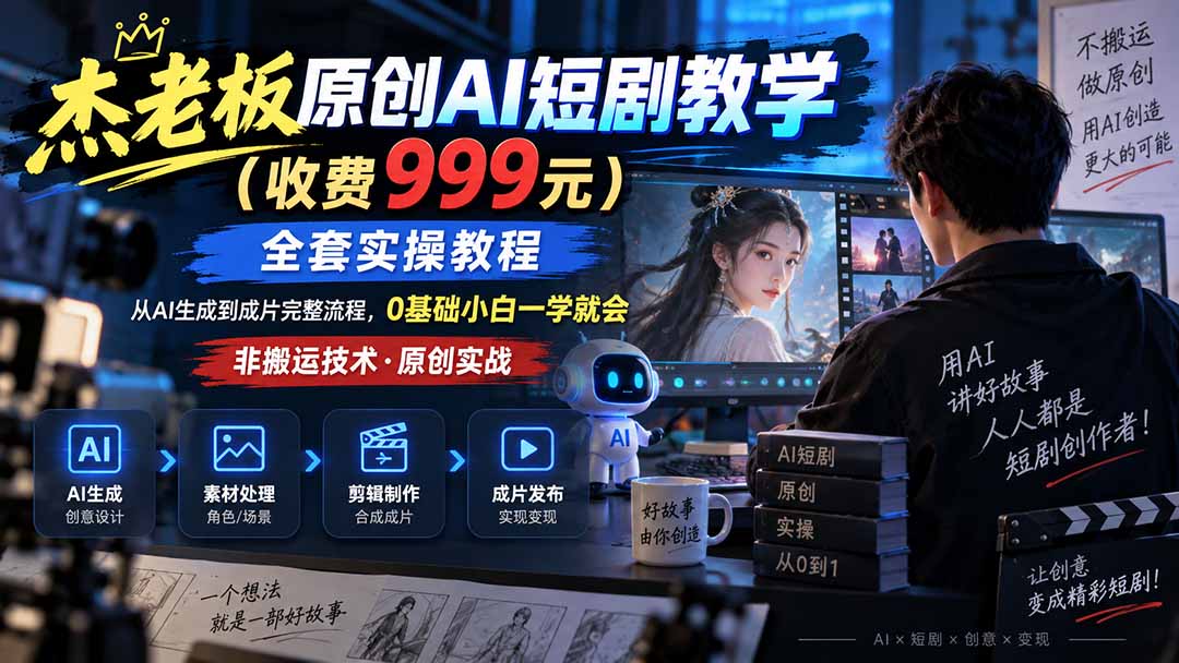 （20254期）杰老板原创AI短剧教学（收费999元），全套实操教程，0基础小白一学就会，非搬运技术-我爱项目网
