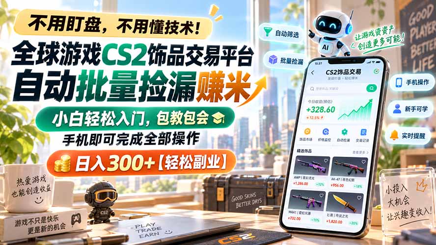 （20454期）全球游戏CS2饰品交易平台自动批量捡漏赚米，小白轻松入门，包教包会，手机即可完成全部操作，日入300+【轻松副业】-我爱项目网