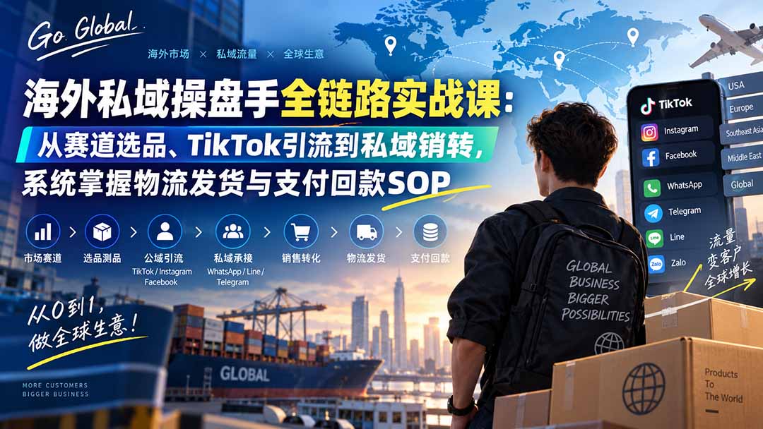 （20255期）海外私域操盘手全链路实战课：从赛道选品、TikTok引流到私域销转，系统掌握物流发货与支付回款SOP-我爱项目网