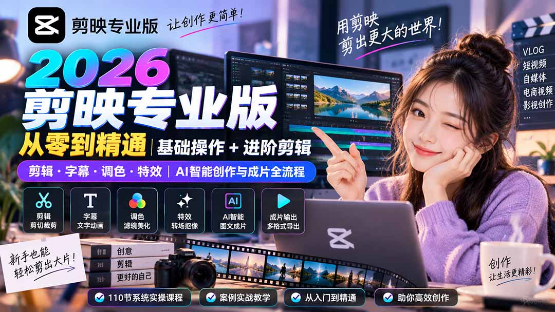 （20276期）2026剪映专业版从零到精通｜基础操作+进阶剪辑｜剪辑·字幕·调色·特效｜AI智能创作与成片全流程-我爱项目网