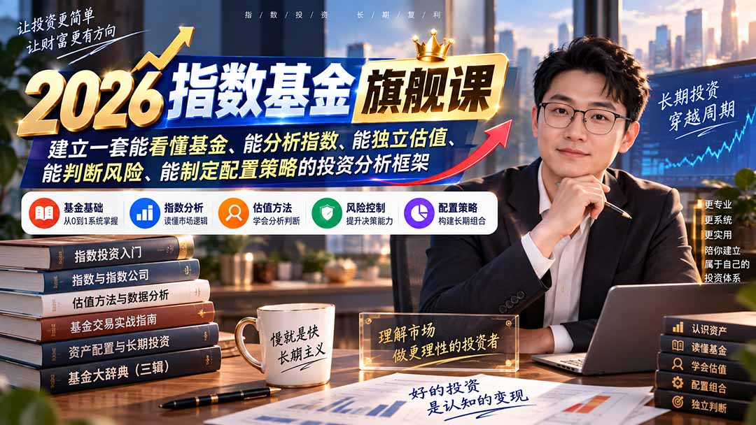 （20298期）2026指数基金旗舰课｜建立一套能看懂基金、能分析指数、能独立估值、能判断风险、能制定配置策略的投资分析框架-我爱项目网