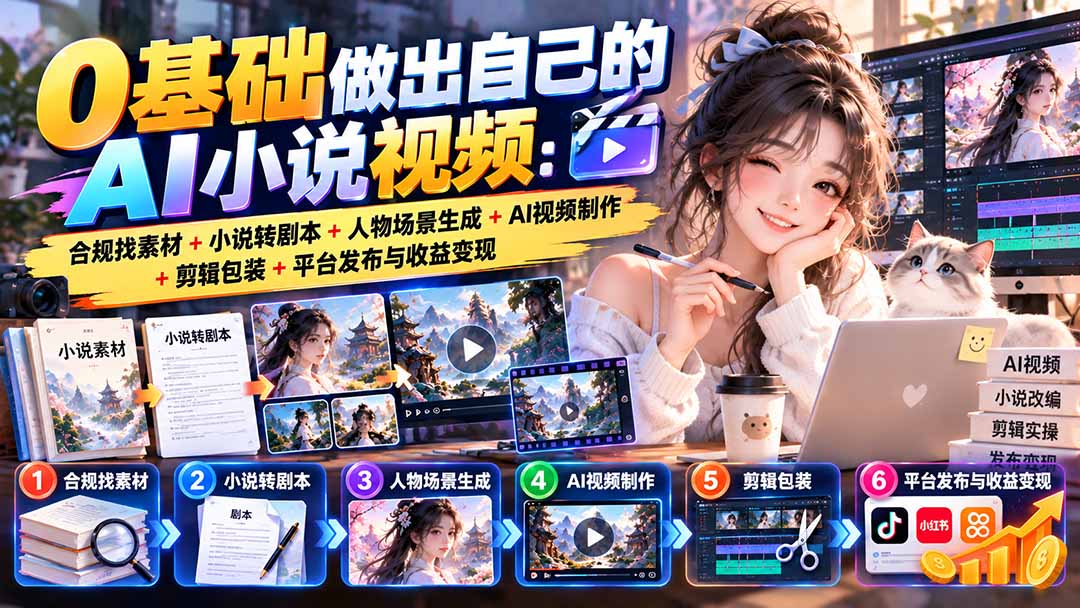 （20741期）0基础做出自己的AI小说视频：合规找素材+小说转剧本+人物场景生成+AI视频制作+剪辑包装+平台发布与收益变现-我爱项目网