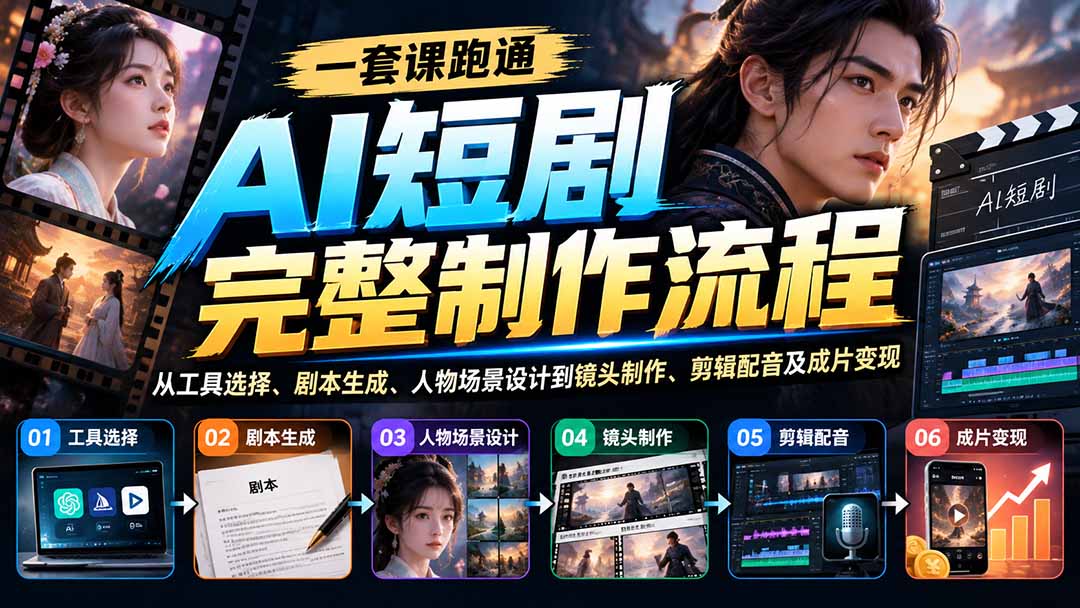 (20742期)一套课跑通AI短剧完整制作流程:从工具选择、剧本生成、人物场景设计到镜头制作、剪辑配音及成片变现-我爱项目网