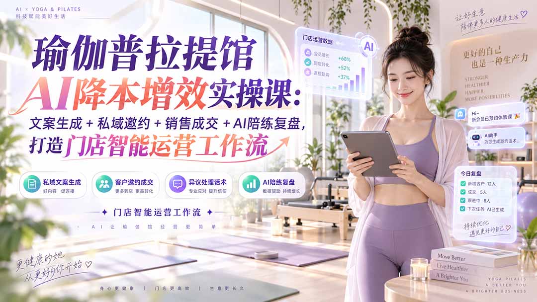 （20340期）瑜伽普拉提馆AI降本增效实操课：文案生成+私域邀约+销售成交+AI陪练复盘，打造门店智能运营工作流-我爱项目网