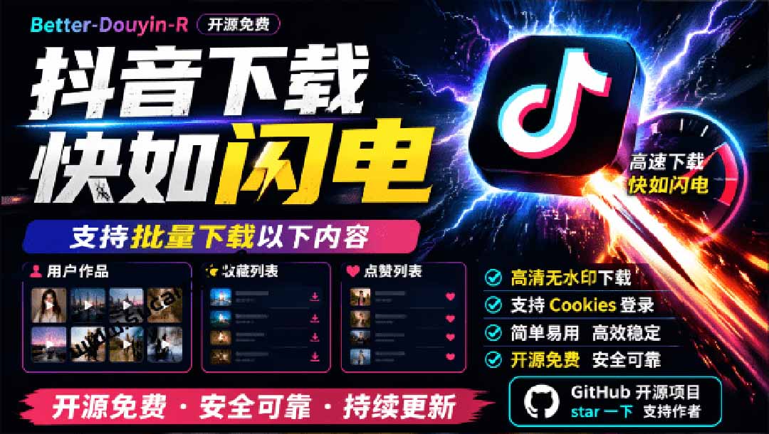 （20511期）超级好用！D音视频下载神器，支持批量下载用户作品收藏列表和点赞列表，开源免费 Better-douyin-R-我爱项目网