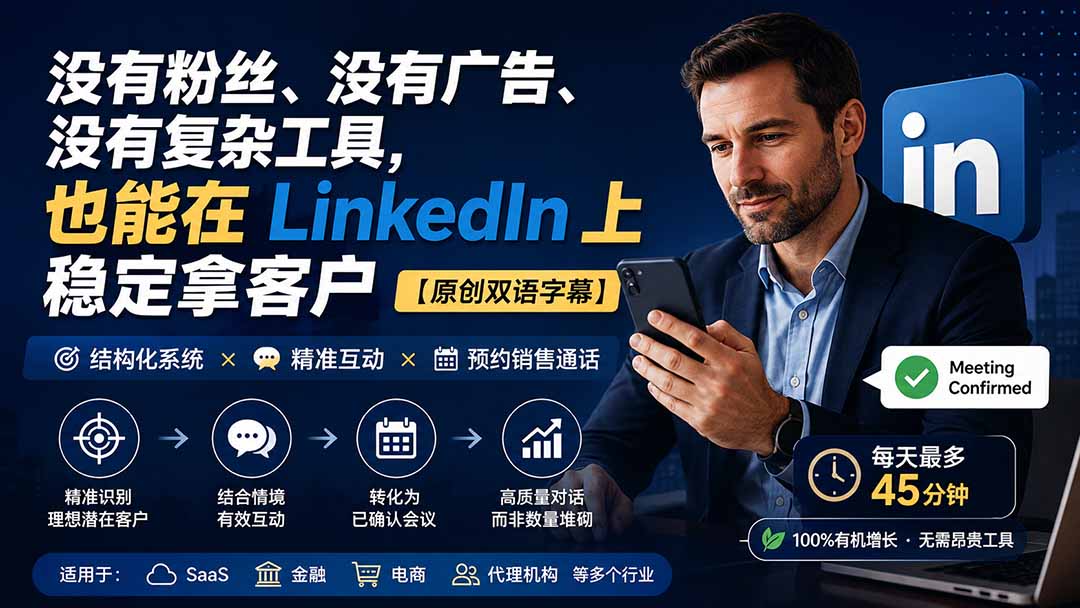 （20220期）没有粉丝、没有广告、没有复杂工具，也能在 LinkedIn 上稳定拿客户【原创双语字幕】-我爱项目网