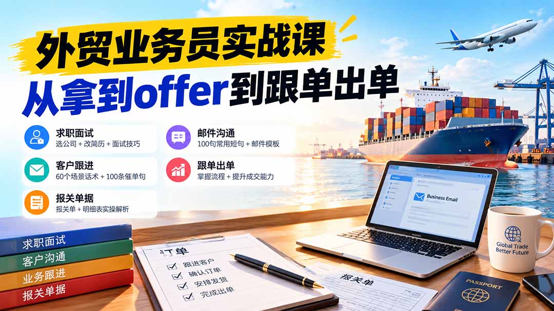 （20963期）外贸业务员从求职到出单实战课：教你筛选优质公司、优化简历、应对面试、客户跟进催单及出口报关操作篇-我爱项目网