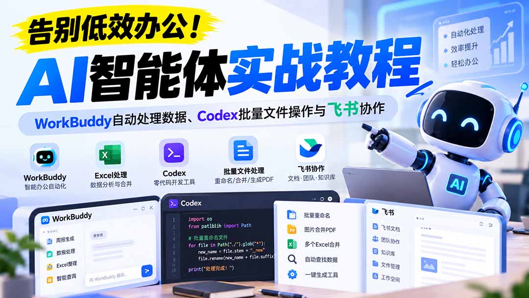 （21193期）【无水印】告别低效办公！《AI智能体实战教程》WorkBuddy自动处理数据、Codex批量文件操作与飞书协作-我爱项目网