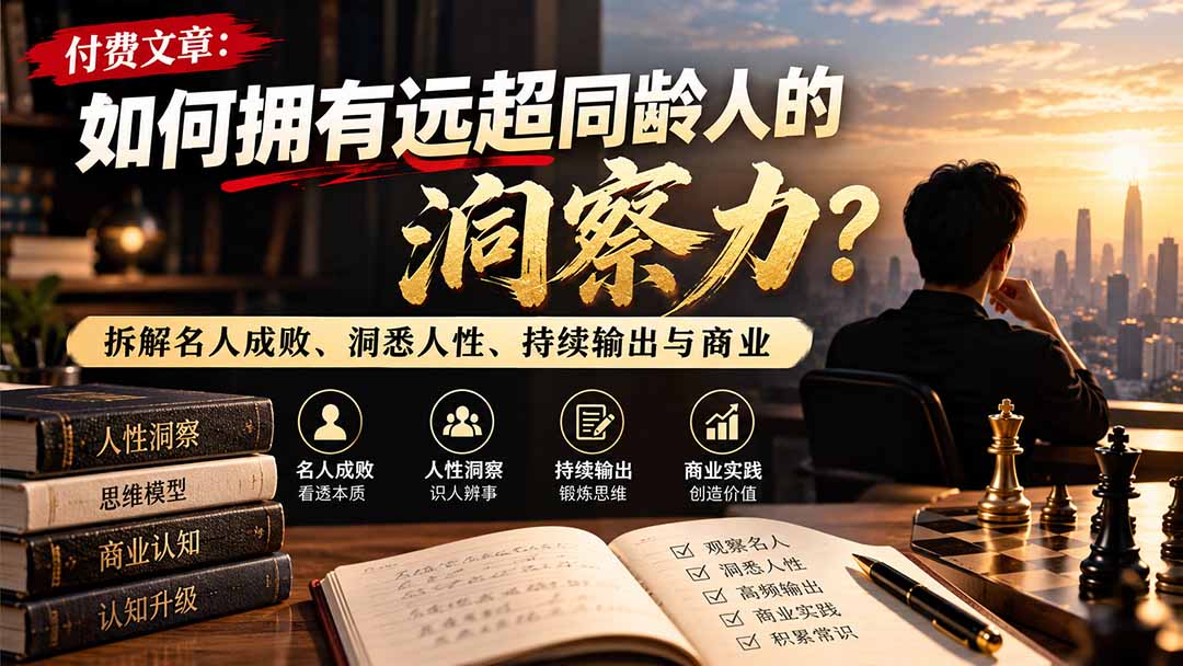 (21025期)付费文章:如何拥有远超同龄人的洞察力?拆解名人成败、洞悉人性、持续输出与商业实践-我爱项目网