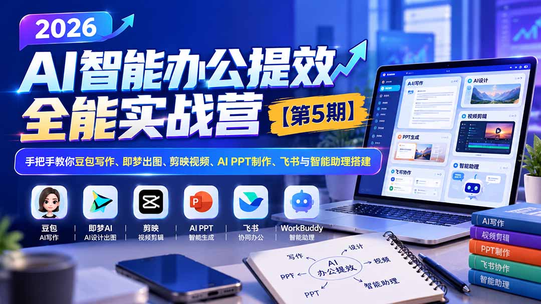 （21026期）2026AI智能办公提效实战营【第5期】-无水印：手把手教你豆包写作+即梦出图+剪映视频+AI PPT制作+飞书与智能助理搭建-我爱项目网