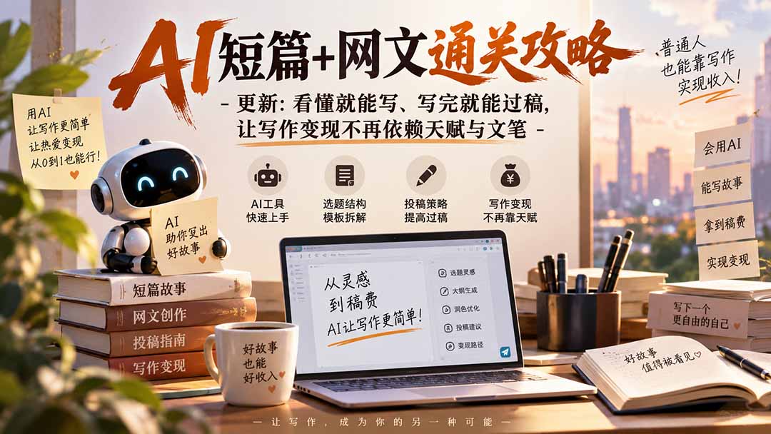 （20861期）AI短篇+网文通关攻略-更新1009：看懂就能写、写完就能过稿，让写作变现不再依赖天赋与文笔-我爱项目网