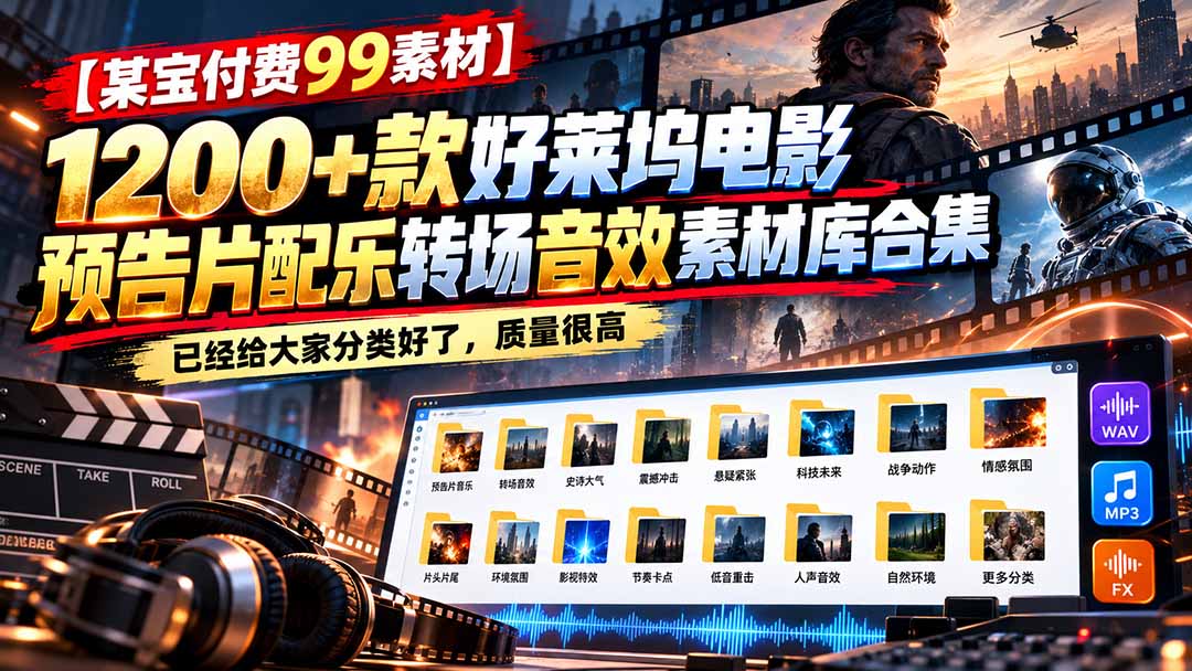 （20797期）【某宝付费99素材】1200+款好莱坞电影预告片配乐转场音效素材库合集-我爱项目网