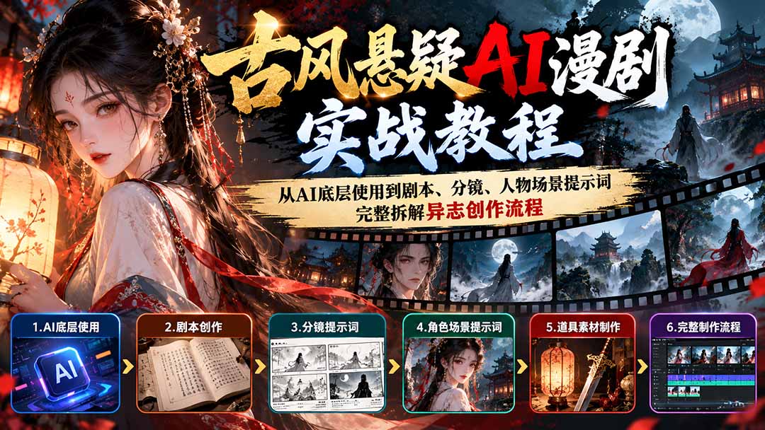 （20798期）古风悬疑AI漫剧实战教程：从AI底层使用到剧本、分镜、人物场景提示词，完整拆解异志创作流程-我爱项目网