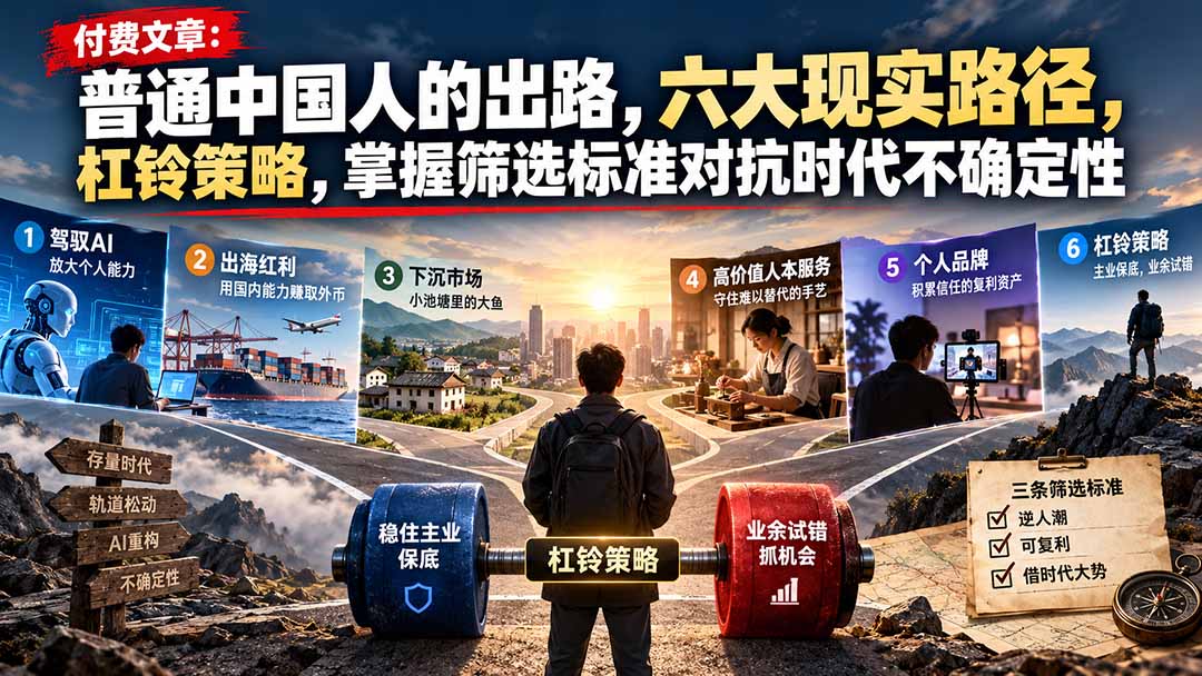 (21058期)付费文章:普通中国人的出路,六大现实路径,杠铃策略,掌握筛选标准对抗时代不确定性-我爱项目网