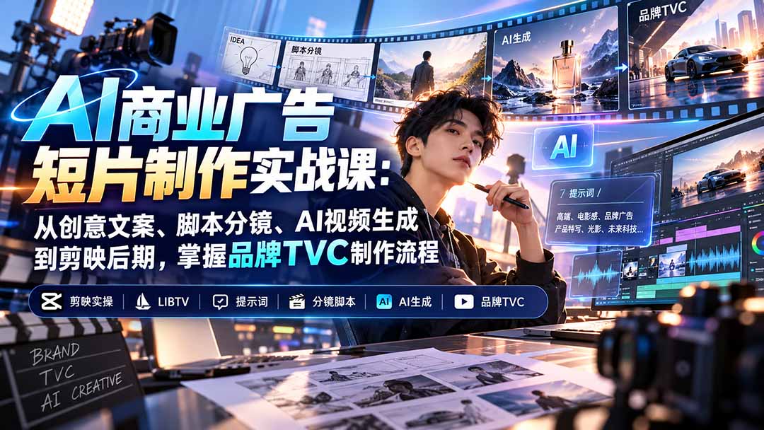 （20863期）AI商业广告短片制作实战课：从创意文案、脚本分镜、AI视频生成到剪映后期，掌握品牌TVC制作流程-我爱项目网