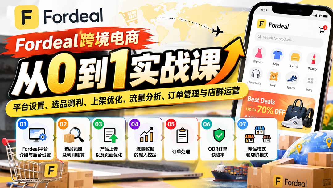 （20914期）Fordeal跨境电商从0到1实战课：平台设置、选品测利、上架优化、流量分析、订单管理与店群运营-我爱项目网