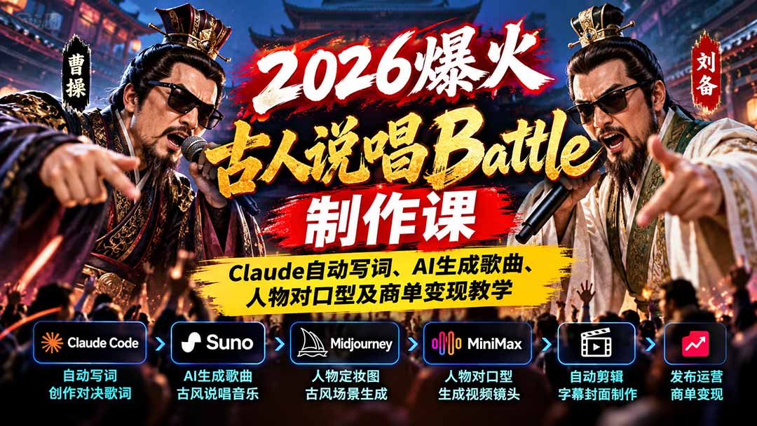 (21059期)2026爆火古人说唱Battle制作课:Claude自动写词、AI生成歌曲、人物对口型及商单变现教学-我爱项目网