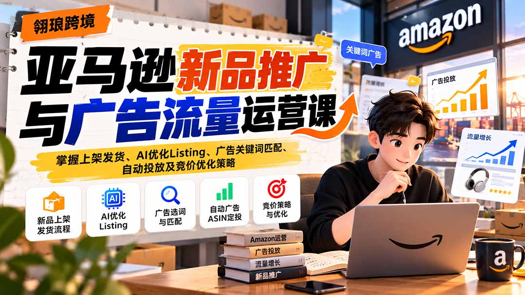 (21036期)亚马逊新品推广与广告流量运营课:掌握上架发货、AI优化Listing、广告关键词匹配、自动投放及竞价优化策略-我爱项目网