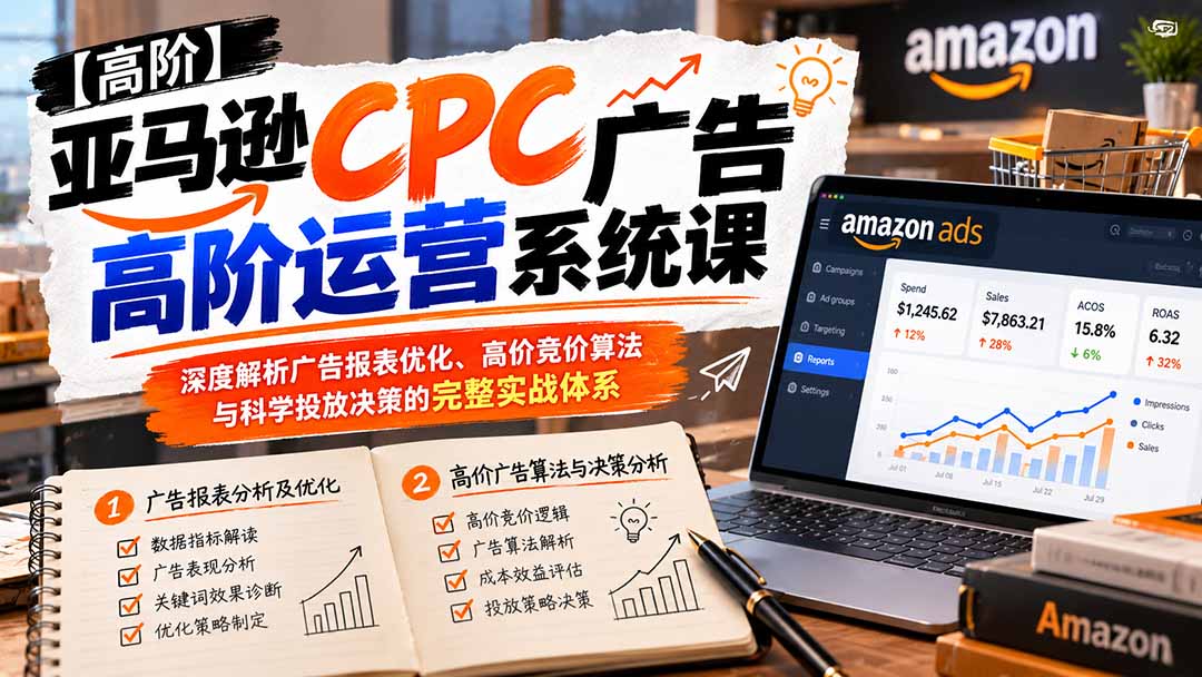 （20950期）亚马逊CPC广告高阶运营系统课：深度解析广告报表优化、高价竞价算法与科学投放决策的完整实战体系-我爱项目网