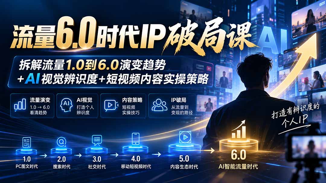 (20845期)流量6.0时代IP破局课:拆解流量1.0到6.0演变趋势+AI视觉辨识度+短视频内容实操策略-我爱项目网