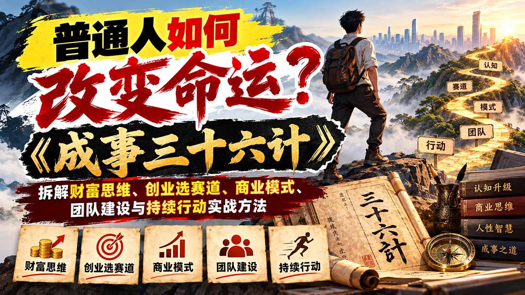 (21130期)普通人如何改变命运?《成事三十六计》拆解财富思维、创业选赛道、商业模式、团队建设与持续行动实战方法-我爱项目网