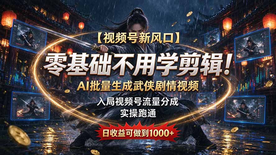 (20780期)【视频号新风口】零基础不用学剪辑!AI 批量生成武侠剧情视频,入局视频号流量分成,实操跑通,日收益可做到 1000+-我爱项目网