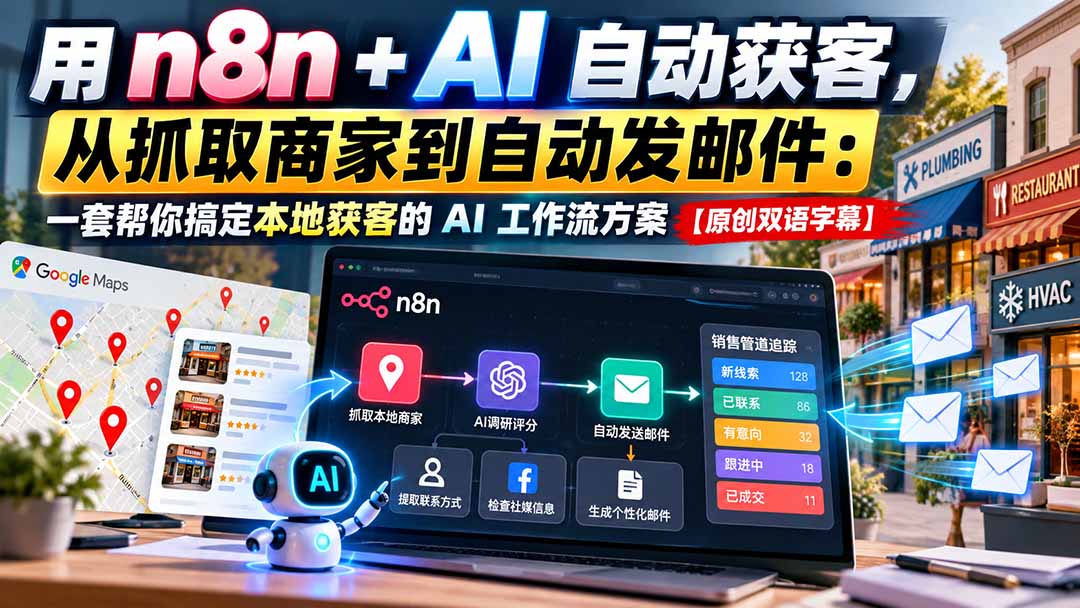 (21076期)用 n8n + AI 自动获客,从抓取商家到自动发邮件:一套帮你搞定本地获客的 AI 工作流方案【原创双语字幕】-我爱项目网