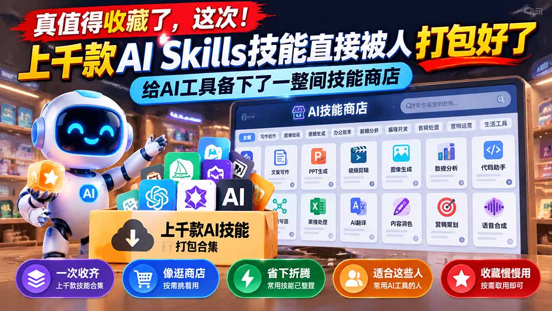 （21096期）真值得收藏了，这次！上千款AI Skills技能直接被人打包好了，给AI工具备下了一整间技能商店-我爱项目网