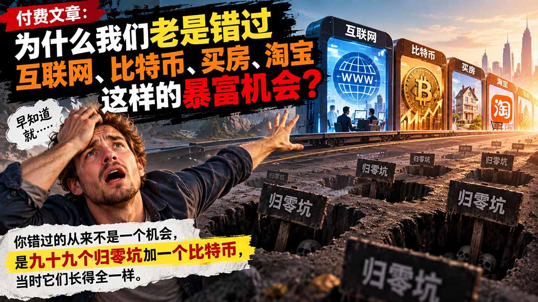 (20834期)付费文章:为什么我们老是错过互联网、比特币、买 房、淘宝这样的暴富机会?-我爱项目网