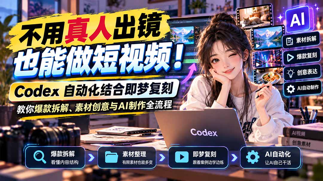 （20988期）不用真人出镜也能做短视频！Codex自动化结合即梦复刻，教你爆款拆解、素材创意与AI制作全流程-我爱项目网