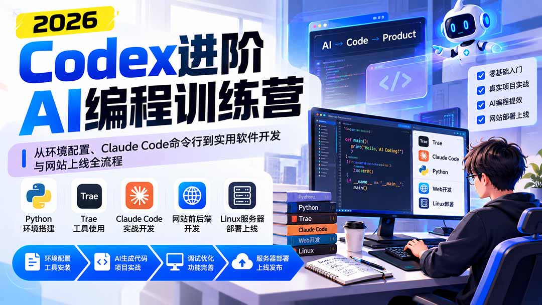 （20855期）Codex进阶AI编程训练营：从环境配置、Claude Code命令行到实用软件开发与网站上线全流程-我爱项目网