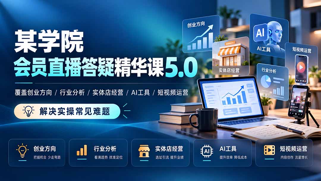 （21097期）某学院会员直播答疑精华课5.0：覆盖创业方向、行业分析、实体店经营、AI工具和短视频运营，解决实操常见难题！-我爱项目网